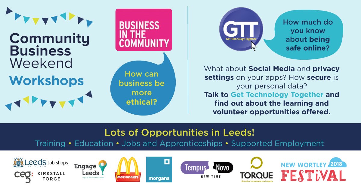 Lots of opportunities in Leeds! Part of New Wortley festival! @Gtt_Leeds @Tempus_novo @BITC @peoplesbiz @Peoples_health @TorqueLogistics @OppShopsGIPSIL @NHSLeedsWest @NWCommunityArts @Leedsjobstoday @leedsjob @SwarthmoreLeeds