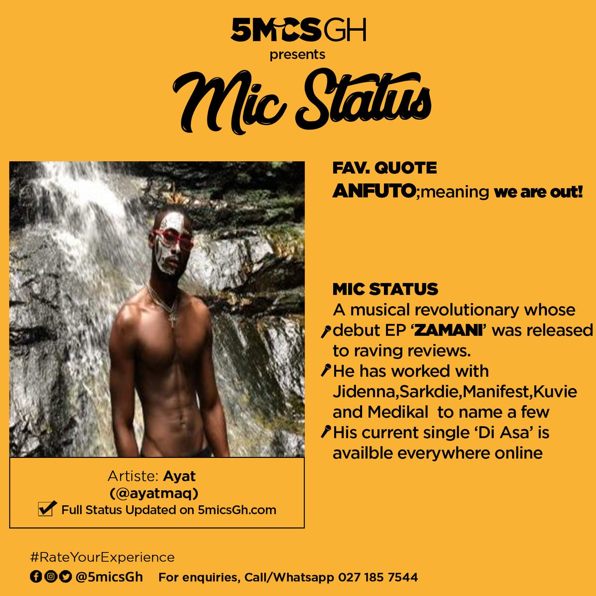 5micsGh's tweet photo. #MIC #STATUS – @AyatMaq THE MUSICAL REVOLUTIONARY - 5micsGH https://t.co/GMBrdQOrPn via @5micsGh
#MicStatus #Afrobeats #Afrotrap #Music #hiphop https://t.co/aVQgEP0cmN