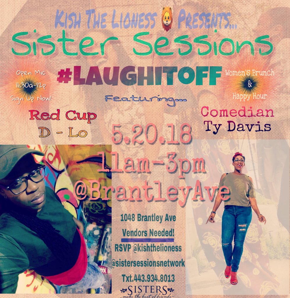 KishTheLioness's tweet photo. Did you know that laughter-??

•Promotes Creativity 
•Enhances your Mood
•Reduces Stress &amp; Anxiety
•Releases Endorphins 
•Boosts Your Immune System

What else???? 

Join us 👇🏾 5.20.18
Ft.  Comedians @ComedianTyDavis &amp; Red Cup Lo🤣🤣

For May #SisterSession #LAUGHITOFF!! https://t.co/5Q0fTtW42c