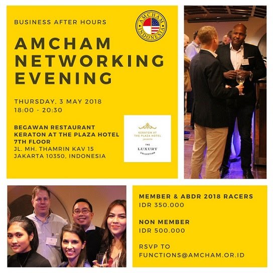 AmChamIndonesia's tweet image. Join us tomorrow for Networking Evening! 
PS: special price for all Amazing Big #durianrace2018 racers!
#AmChamCocktail #networkingevening #businessafterhours