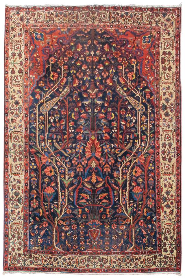PeterPapRugs's tweet photo. Good afternoon! Take a long look at this unusually directional large Bakhtiari rug. It has clearly defined tree patterns which form the excellent directional aspects of the rug. Additionally, each main tree is topped with a detailed depiction of a peacock! #art #rugs #decor https://t.co/0LIR5qou2m