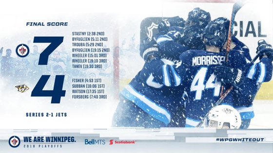 ForwardMileNHL's tweet photo. The temps outside are warming up, but inside of Bell MTS, the #WPGwhiteout is in full force #StanleyCup #NSHvsWPG https://t.co/o63mxIKEYc