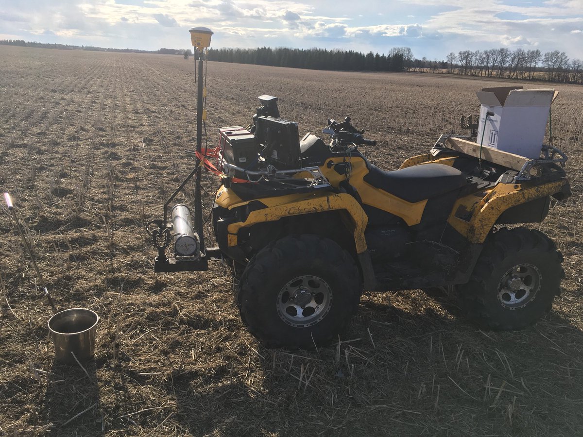 MitchellBlyth's tweet photo. SoilOptix mapping N of Edmonton in clubroot area. That’s the third bath for the quad in 24 hrs, and now I need one too. Maybe when I get to Camrose. https://t.co/3J7qQ8YAUX