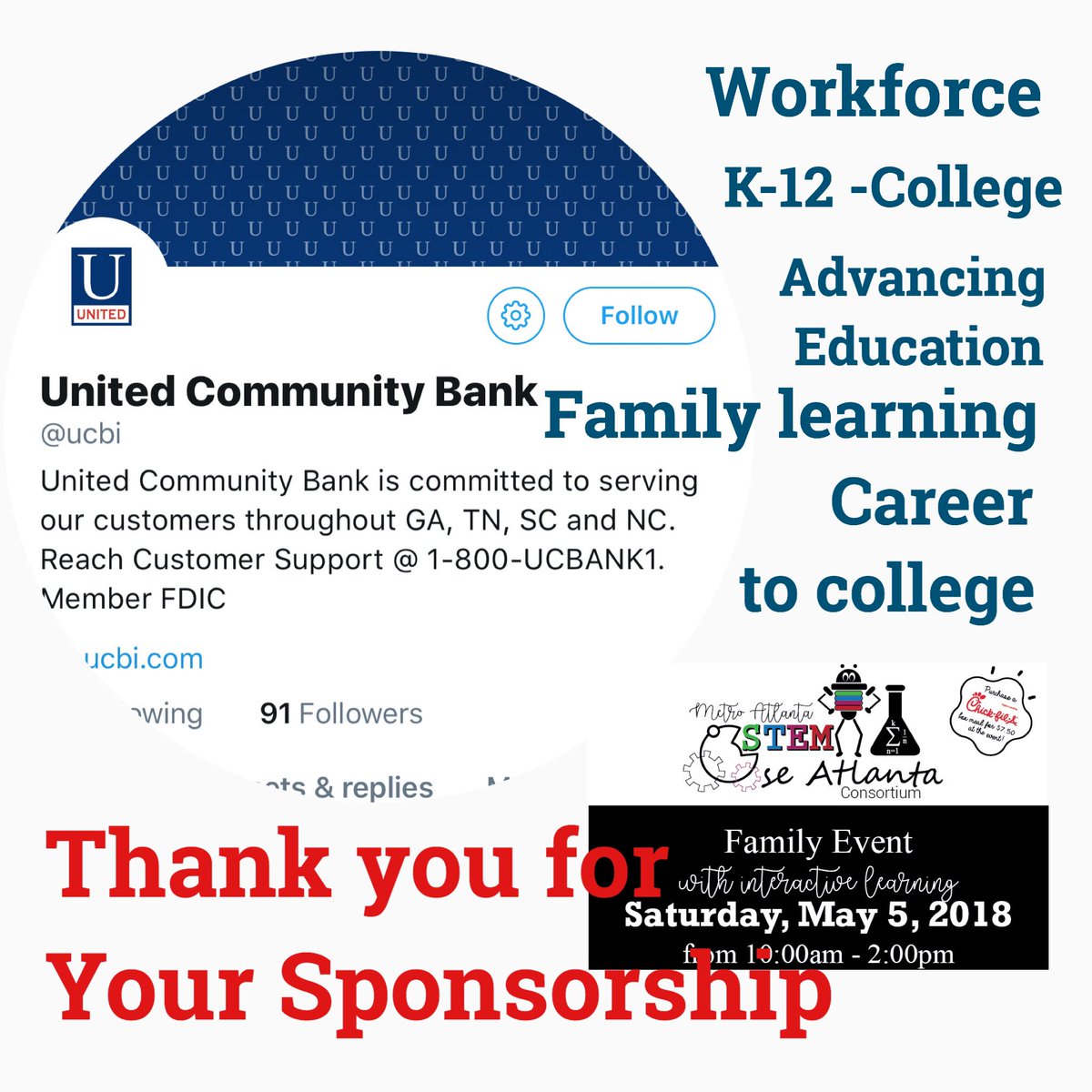 buzzcampaigns's tweet photo. 4 days away for #maythefourthbewith you #gastemday. 5 days away for #STEMseATL exciting @Chickfila_EL @burtjonesforga @ucbi @StrawnInsurance thank you for sponsoring #henry @onehenry_ga @Henry_Chamber @STEMGeorgia https://t.co/rdngoUiEqp
