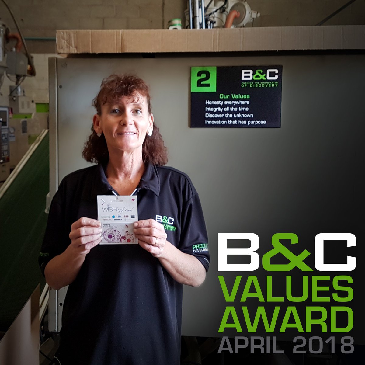 Our B&amp;C Values Award goes to Cindy for her constant efforts and attitude.  Cindy not only works hard every single day she works smart!!  Well done Cindy :)