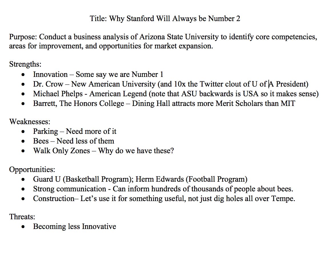 brandon_vermeer's tweet image. For my last assignment at ASU, I had to prepare a 10-page report conducting a &quot;business analysis&quot; of the school. Here is my outline: