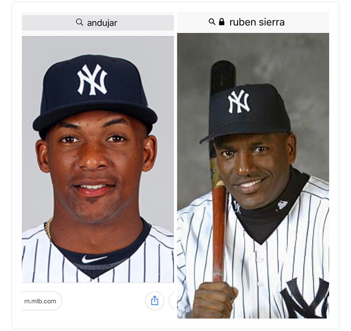 HarvardMedia's tweet photo. @TMKSESPN @RealMichaelKay Miguel Andujar looks exactly like a young Ruben Sierra! Here 19 years apart but as youngsters they're identical https://t.co/ZwTmjYAwjC