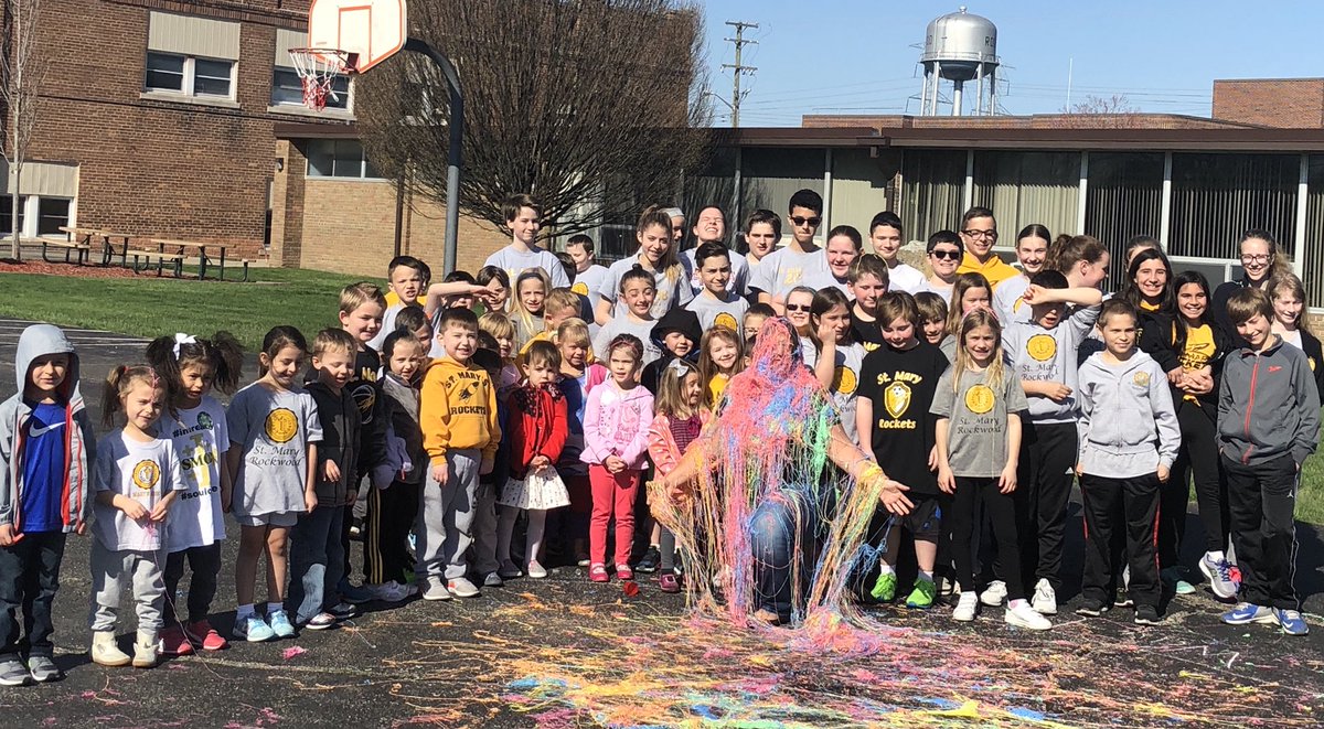 StMaryRockwood's tweet photo. Today those who accepted Mrs. Furtah’s reading month challenge and met their goal got to “decorate” her with silly string today!
#SMRRockets #Readingmonth https://t.co/Sa1G1Gn7a8