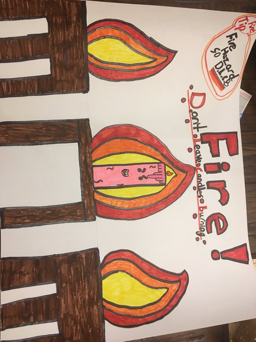 PetrowInAirdrie's tweet photo. My daughters school fire safety poster, inspired by her firefighting aunty!! No candles for this house #DLCB Donโt Leave Candles Burning #fireprevention @AirdrieFire4778 @City_of_Airdrie https://t.co/mbiwUHIgQP