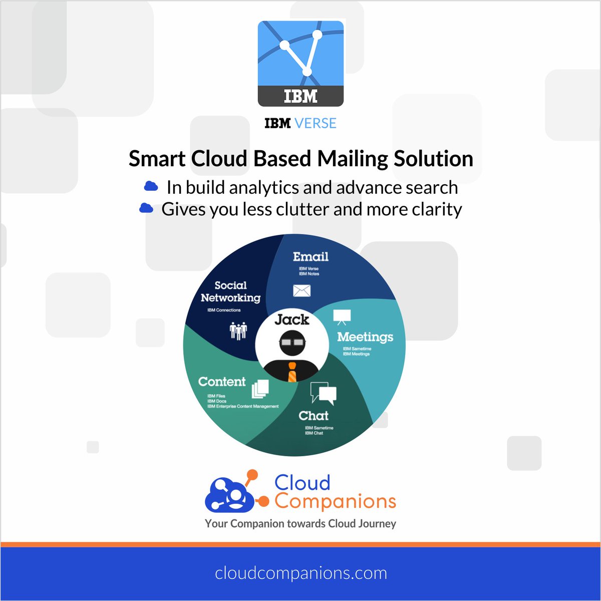 CloudCompanions's tweet image. With IBM Verse discover a new way to work and to have a complete work environment. Let&apos;s chat to explore more! bit.ly/2Fint8t 
#IBMVerse #IBMConnect #Email