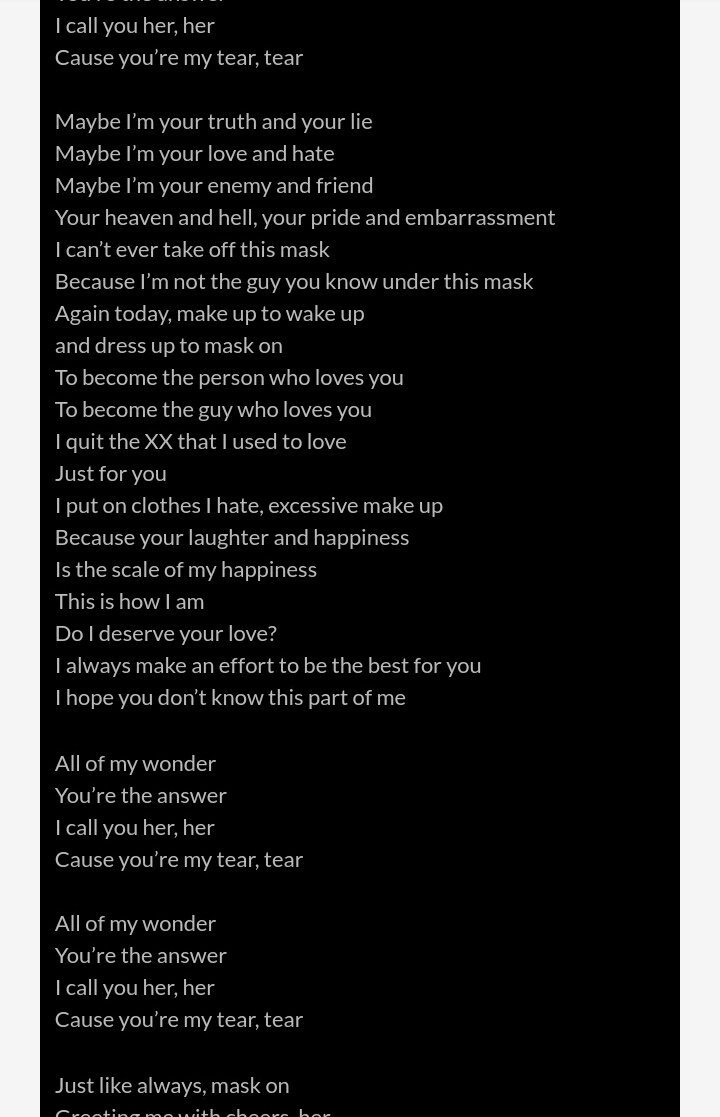 21styg's tweet photo. if you guys analyze outro: her lyrics, they actually gave us a clue on what to expect next

apparently outro: her is about a person pretending to be someone else for the person they love thus faking love to their own self
#FakeLoveIsComing https://t.co/TAygNxALSj