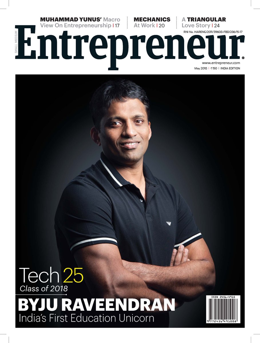 PunitaSabharwal's tweet image. Meet @EntrepreneurIND cover boy of the month @BYJUS #tech25 out on stands now