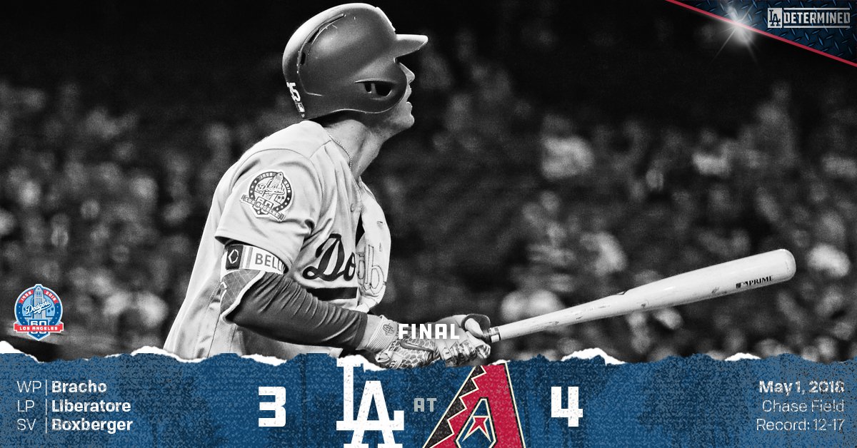 Dodgers's tweet photo. RECAP: Kershaw and Bellinger not enough for #Dodgers in loss to D-backs.

🔗: https://t.co/ZQ2pO8bRSP https://t.co/OhvwZZ63r0