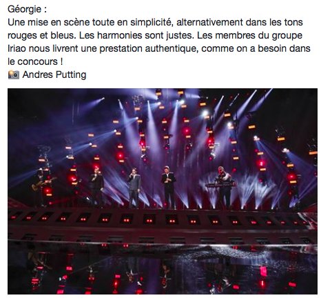 ESC_eurovision's tweet photo. Nos premières impressions sur la prestation de la #Géorgie ! #Eurovision #Iriao https://t.co/YLidkj321L