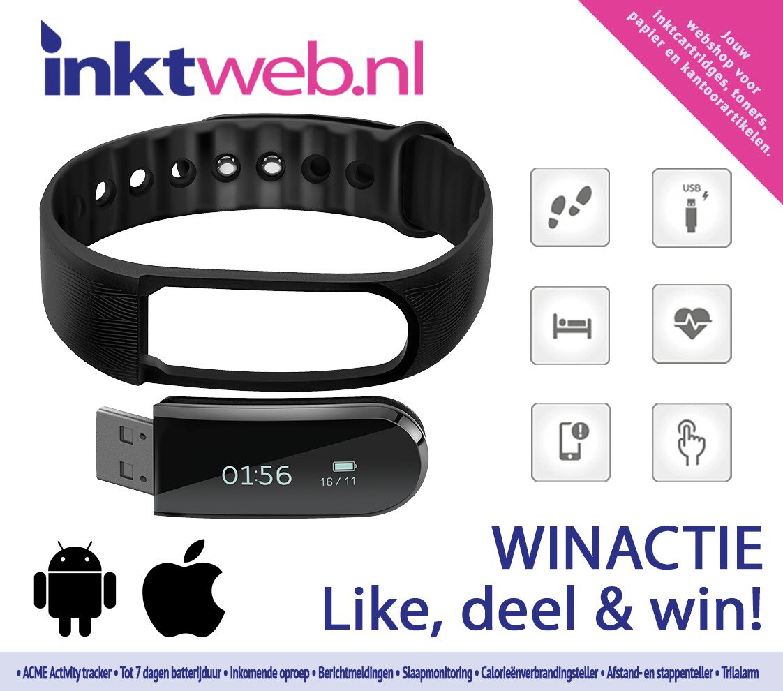 inktweb's tweet photo. Doe mee en maak kans op jouw eigen ACME Activity Tracker! Hoe maak je kans? 

➤ Like en #retweet dit bericht
➤ Volg ons —> @inktweb 
• 14 mei 2018 maken wij de winnaar bekend
-
#inktweb #inkt #cartridges #winactie #horloge #winnen https://t.co/ZGk9AoxoUG