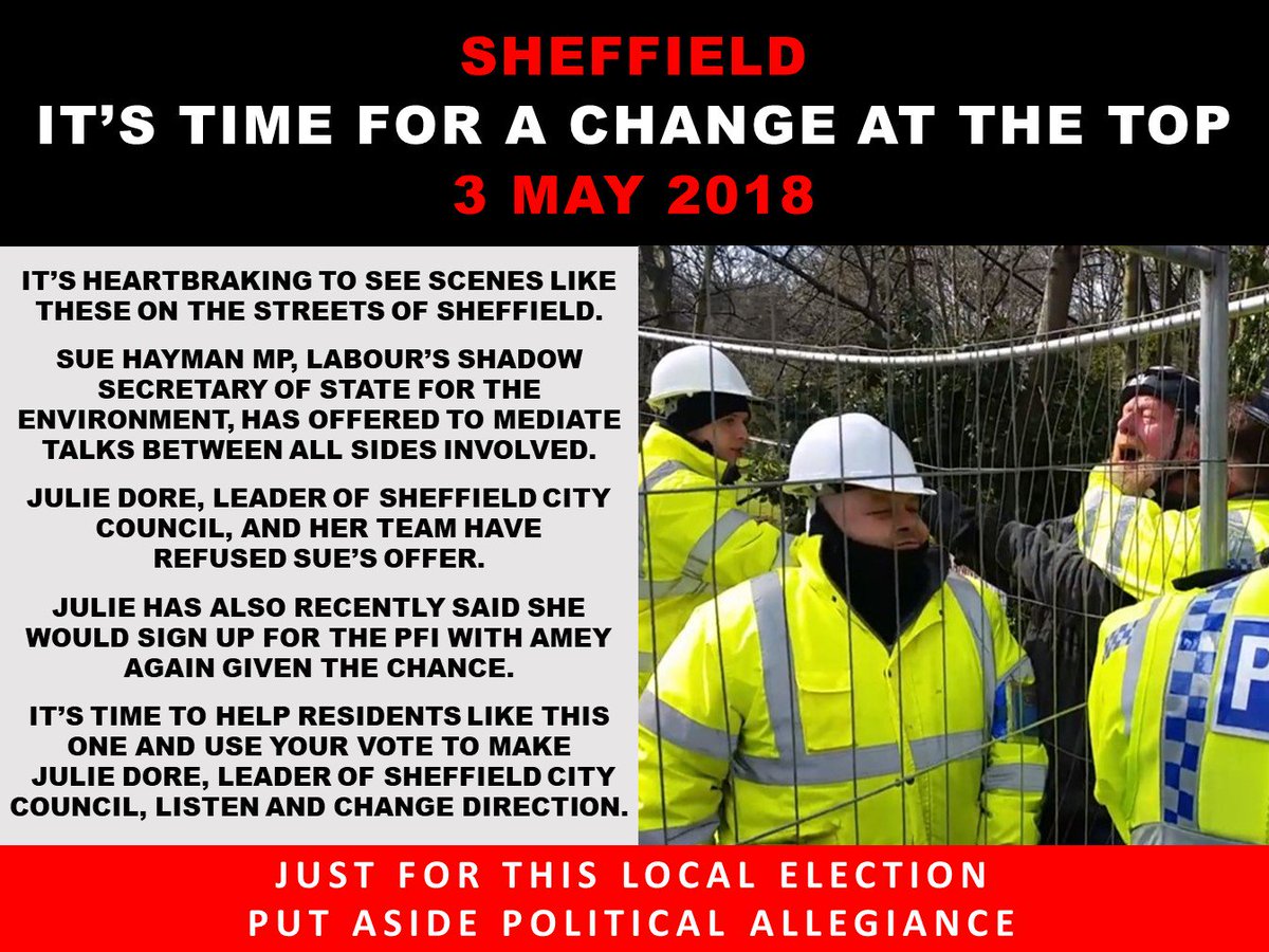 GordonHawksley's tweet photo. Sheffield - the only thing that will now make Julie think again is the LOSS of your vote...as only a third of seats are up for grabs it will not mean Labour will be defeated but will send a clear message...   #Sheffieldissuper #Sheffield #SaveSheffield #LocalElections2018 https://t.co/nQjzJWl1Gv