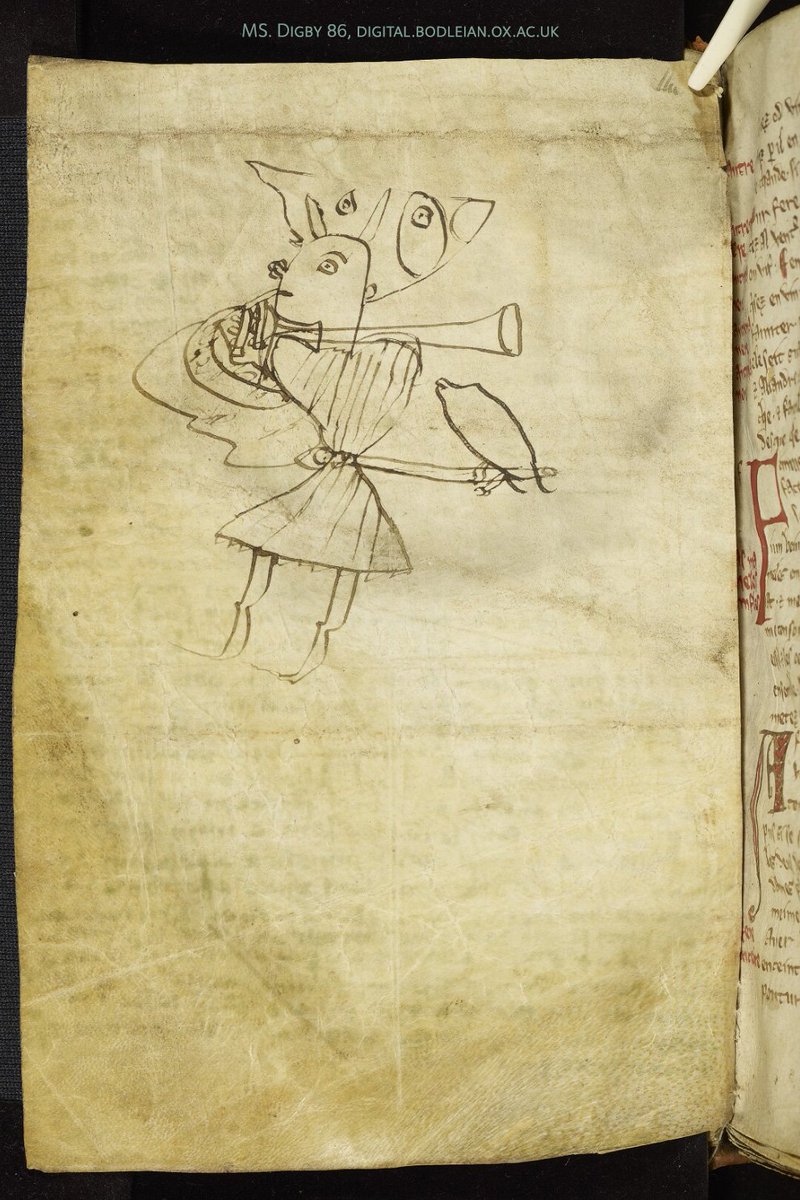Blank page from a medieval English manuscript, MS. Digby 86, on which a human figure has been drawn.