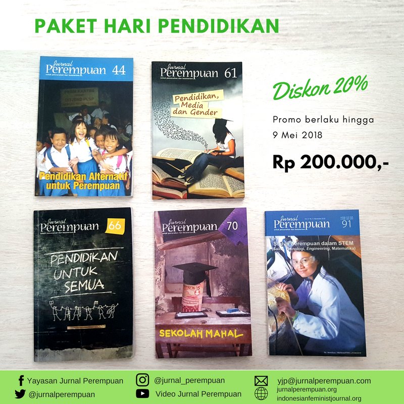 jurnalperempuan's tweet image. Dalam rangka #Hardiknas2018, Jurnal Perempuan memberikan diskon 20% untuk pembelian paket hari pendidikan yaitu untuk edisi JP44, JP61, JP66, JP70 dan JP91. Pesan segera via geryandri@jurnalperempuan.com. #Education4All