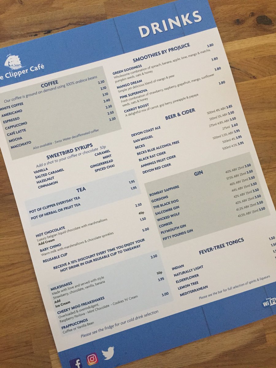 Clipper_Shaldon's tweet photo. Thank you @tolchards and @SwiftprintSW for our new drinks menu https://t.co/Lu4bTmkxGT