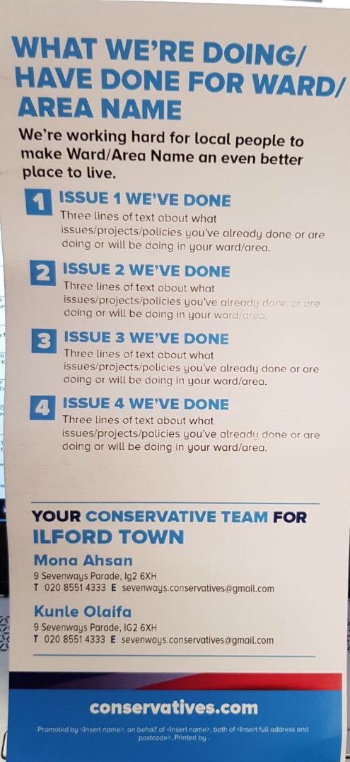 PickardJE's tweet photo. a Tory election leaflet in Redbridge https://t.co/xREiAlrOX6