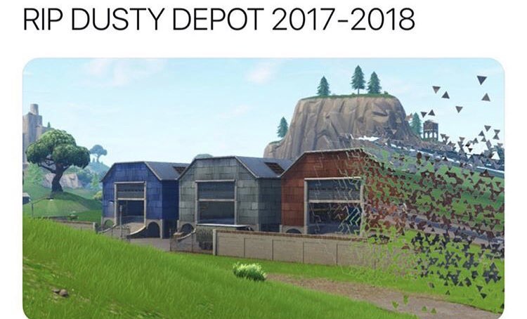 phasemediatv's tweet photo. Dusty Depot is gone from Fortnite 😣 https://t.co/8ZKWVNxjf8