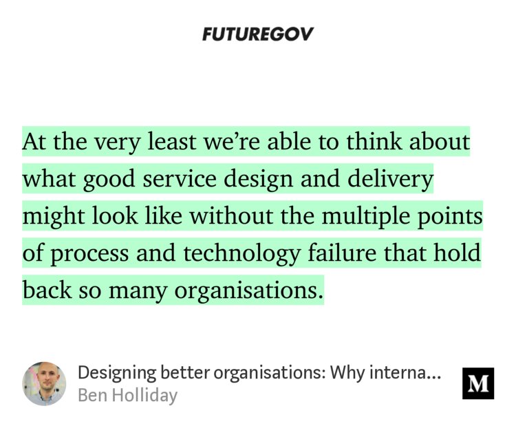 Rikke B E Knutzen (@rknutzen) on Twitter photo “Designing better organisations: Why internal user experience matters to delivering better services” — <a href="/BenHolliday/">Ben Holliday</a> blog.wearefuturegov.com/designing-bett… “Designing better organisations: Why internal user experience matters to delivering better services” — <a href="/BenHolliday/">Ben Holliday</a> blog.wearefuturegov.com/designing-bett…