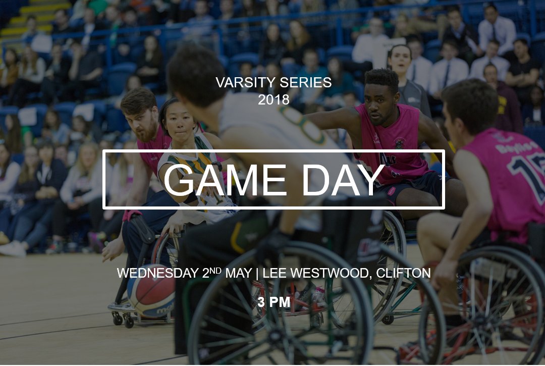 IT'S GAME DAY! Come down to Lee Westwood for our 3pm tip-off against <a href="/UoN_WBB/">UoN WheelBBall</a>. Show you support! <a href="/NTUSport/">NTU Sport</a> #NottsVarsity2018 #wheelchairbasketball