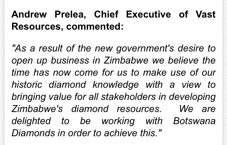 RickieMcCawley's tweet photo. (away from the politics) 
Botswana Diamonds (an exploration company listed on the London Stock Exchange) and Vast Resources (also listed in London) have signed an agreement to explore for diamonds in Zim. 

@ZimMediaReview @263Chat https://t.co/imc9B0wmp7