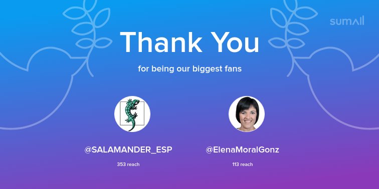 Our biggest fans this week: @SALAMANDER_ESP, <a href="/ElenaMoralGonz/">Elena Moral González</a>. Thank you! via sumall.com/thankyou?utm_s…