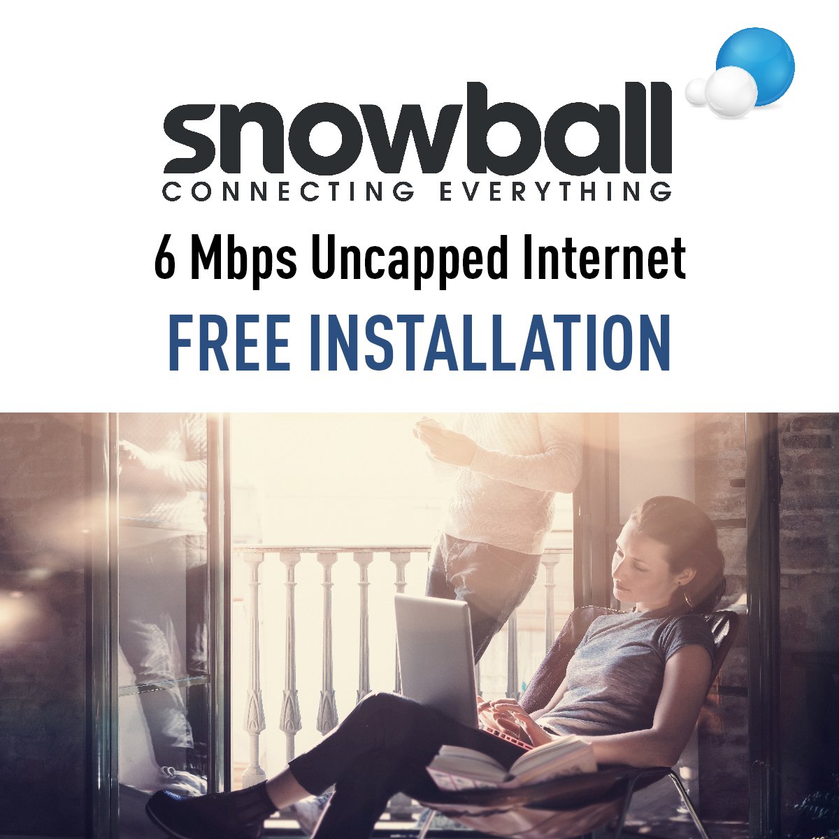 Free Installation on our 6Mbps package. Apply today! Only R999pm. T&amp;C's apply, 24 month contract only. 021 880 2228, sales@snowball.co.za #freeinstallation #wirelessinternet #snowballeffect