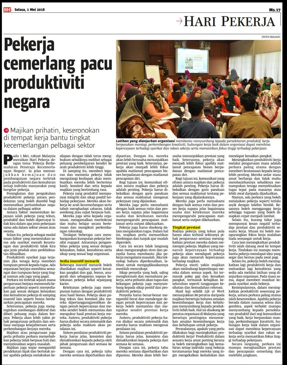 Malaysia Productivity Corporation On Twitter Pekerja Cemerlang Pacu Produktiviti Negara Berita Harian 1 Mei 2018 Mpc Mproductivity Malaysiaproduktif Memacuproduktivitinegara Drivingproductivityofthenation Bebetter Barulahproduktif Https