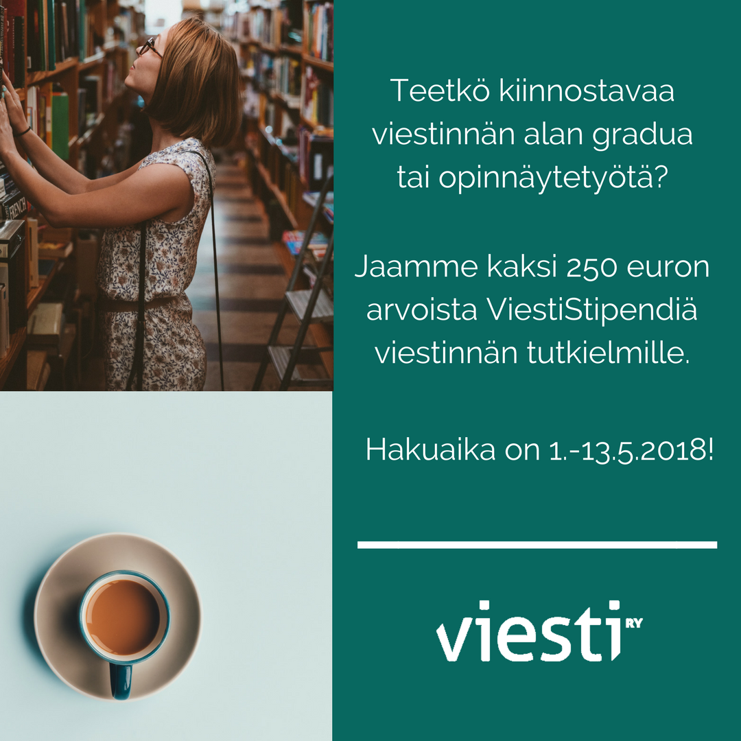 Hei viestinnän opiskelijat @Reettorit @vostok_ry <a href="/media_ry/">Media ry</a> <a href="/ParkuRy/">Parku ry</a> @ImagoRy <a href="/Looppi_ry/">Lööppi ry</a> <a href="/commjyu/">Viestintä-oppiaine</a> @CoMediaRy, nyt olisi jaossa rahaa hyvälle opinnäytetyölle tai gradulle! Lue lisää ja laita hakemusta tulemaan osoitteessa: viesti.fi/jasenedut/vies… 

#viestintä #viestistipendi