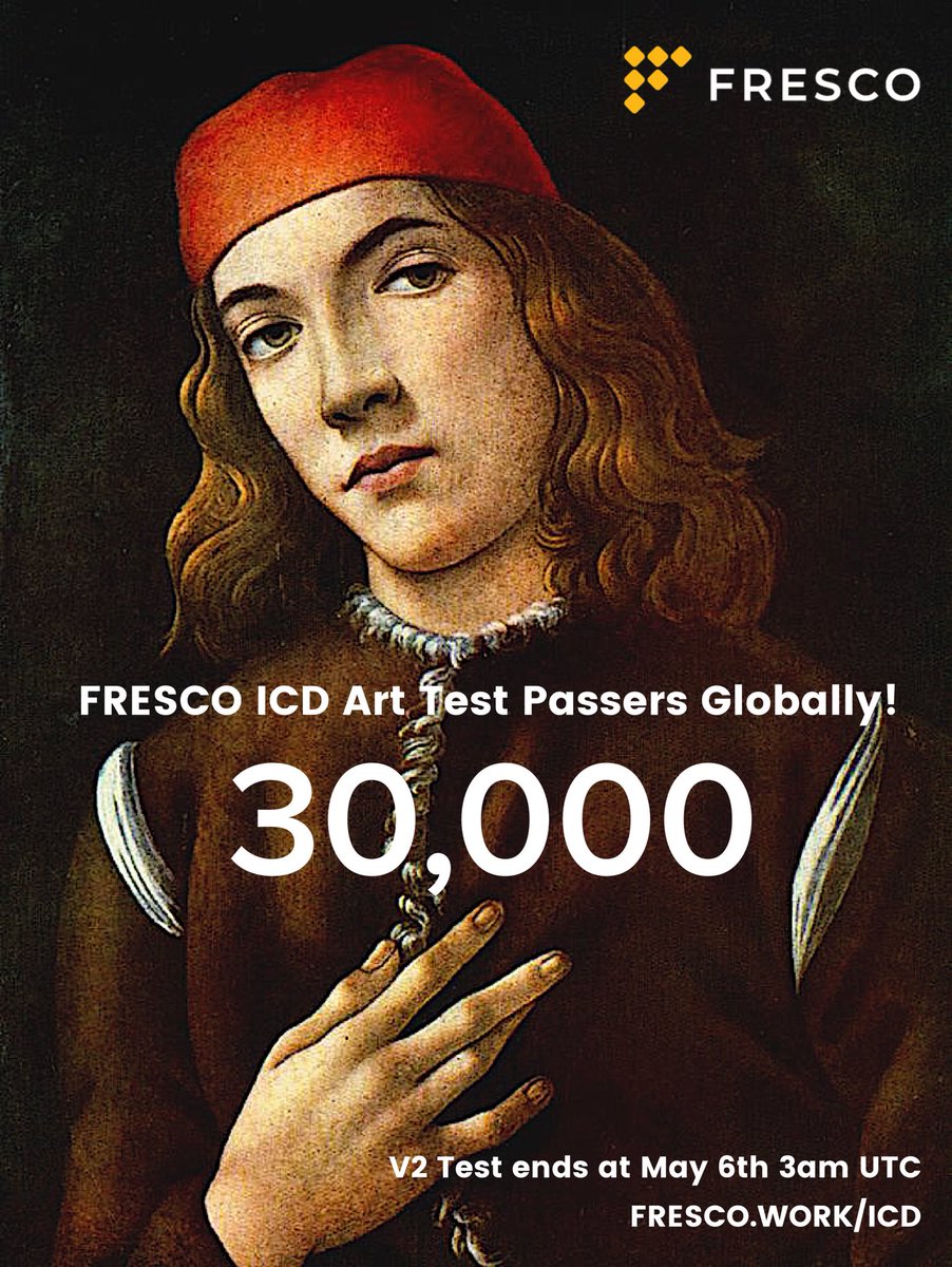 FRESCO_NETWORK's tweet image. “Historical Moment”

30,000 people have passed FRESCO ICD Art Test globally!

The Guinness Record for art class is 17,000, we are together creating history, and it’s just the beginning! 

Global art movement at full effect🙌🎉

voanews.com/a/philippines-…

#Art #Artist #Blockchain