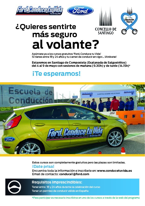 GonzacarFord's tweet photo. Tes entre 18 e 24 anos e queres ser un conductor máis seguro? Apúntate nos cursos de balde “#FordConduce a túa vida” que celebraremos en #Santiago de #Compostela do 4 ao 9 de maio! 👉 https://t.co/Ahy5U2Vn0S #FordDSFL https://t.co/vASTcldve8