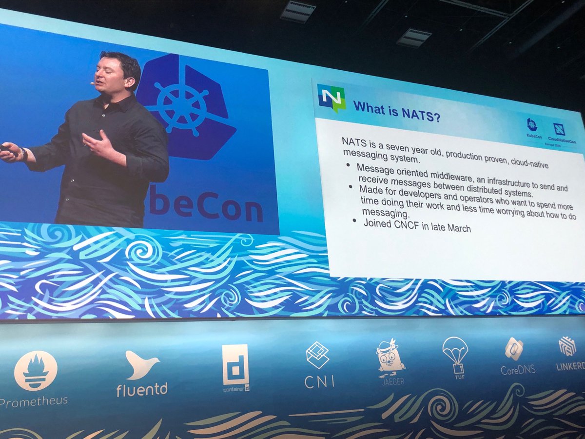 CloudNativeFdn's tweet photo. [LIVE from #KubeCon + #CloudNativeCon EU] @nats_io team, you killed it 🔥 https://t.co/GvYbpzrloz