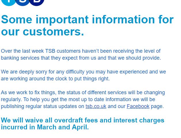 myguyfromthe80s's tweet photo. Just got this email. TSB have made a compensation attempt for their inability to listen it's QA dept. #tsbdown #TSBFAIL #TSBfiasco https://t.co/c5BjUHbZl1