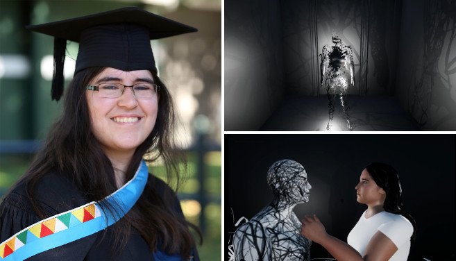 UKZN's tweet photo. Bennetts graduated summa cum laude with a Bachelor of Arts (honours) for her creation of the videogame that simulates an interpretation of the mental state of someone suffering from OCD.

Read more: https://t.co/87plDWb2Mv 
#UKZNgrad2018 https://t.co/RjqQ4lXrB4