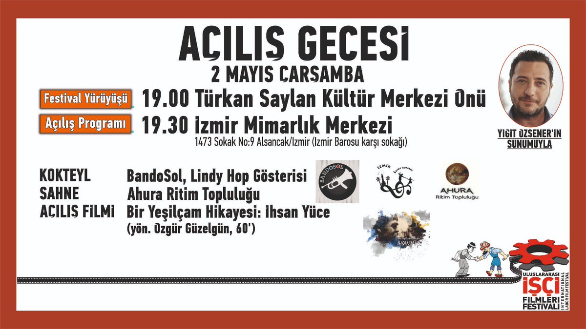 iscifilmfest's tweet photo. 13. Uluslararası İşçi Filmleri Festivali, İstanbul, Ankara, İzmir ve Diyarbakır'da bu akşam gerçekleşecek olan açılış galaları ile başlıyor!
İstanbul'da Şişli Kent Kültür'de,
Ankara'da Çağdaş Sanatlar Merkezi'nde,
İzmir'de İzmir İzmir Mimarlık Merkezi'nde buluşalım. https://t.co/jCExCHlaxx