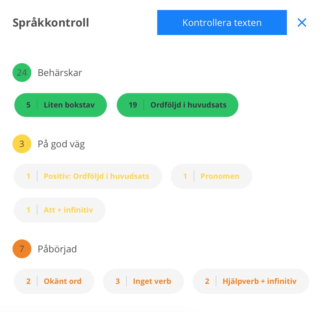 Invigos's tweet photo. INVIGOS POSITIVA SPRÅKKONTROLL!

Eleverna bedöms i en tregradig skala: påbörjat, på väg, behärskar. Genom översikten kan läraren snabbt få respons på vad en enskild elev behöver träna. 

hhttps://www.invigos.se/lararhandledning/bedomning/sprakkontroll/ https://t.co/6eHXMTh2Ve