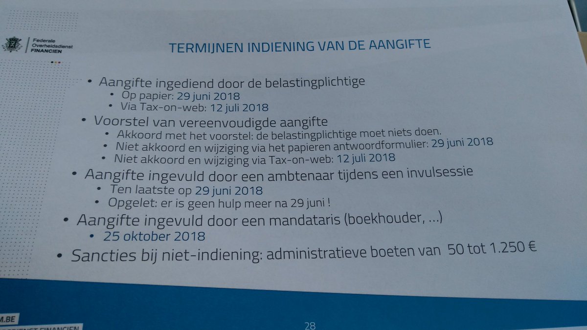 itaa_bel's tweet photo. Termijnen voor indiening van de aangiften #belastingaangifte #tow2018 #beaccountants #betaxadvisors https://t.co/PWzpMu6MZj