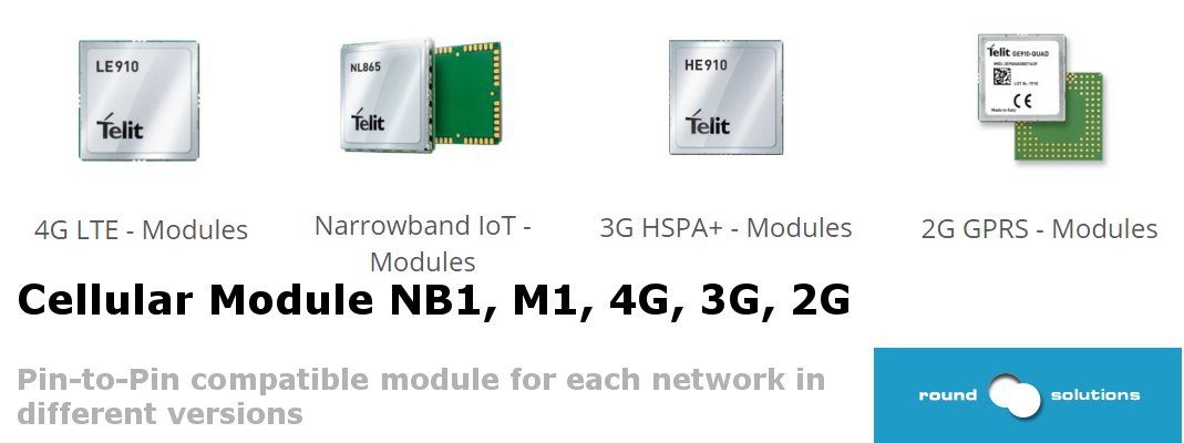Roundsolutions's tweet image. #Telit / #RoundSolutions Cellular Module NB1, M1, 4G, 3G, &amp;amp; 2G. 
Module families are specifically tailored for IoT applications with a minimum of power usage &amp;amp; an ultra wide ranged coverage. 

bit.ly/2rgeuAc
