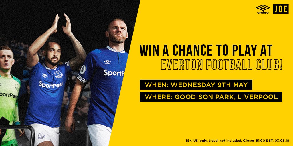 FootballJOE's tweet image. Want to play 90 minutes at Goodison Park?
To celebrate the launch of the new Everton 2018/19 kit, @umbro have given us two spots to play at @Everton.
Fancy it? Just retweet and follow us!