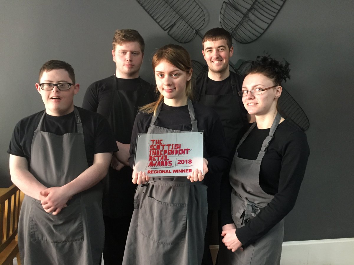 WindmillsCafe's tweet photo. Celebrating our most recent Award - Eatery of the Year, Scottish Independent Retail Awards Regional Winner! Congrats to our team. #cafewithaconscience #amazingteam #YOYP18 https://t.co/4gCbdfcIfo