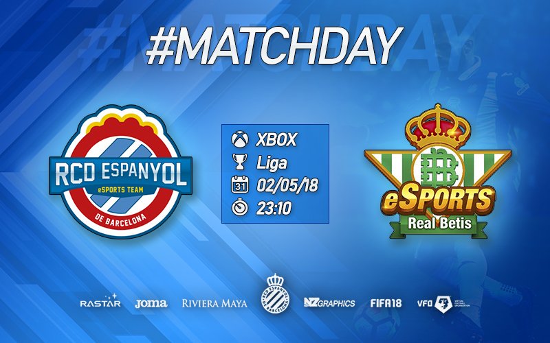 RCDeSports's tweet photo. 📢 #MatchdayVFO #FIFA18
⏱️ 23:10h
🏟️ #RCDE Stadium
🎮 #Xbox: @RCDeSports vs @RealBetisESport 
🎥 https://t.co/AazbniQSMb   
👌 Todo un clásico de @LaLiga en formato #eSports
💪 ¡A por todas #equipo!

@NZ_Graphics @VFOspain_xbox https://t.co/fZQVqXKKxG
