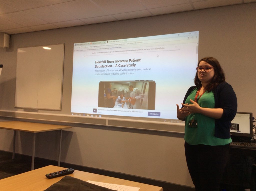 McPmcgrail's tweet photo. Laura discussing the OTLA VR project with our European partners. CESGA showcasing WebVR, mixed reality and VR kit. @My_Apprentice @MyerscoughColl @Stef_Wilkinson @QA_Matters https://t.co/VuBnqiJpkA