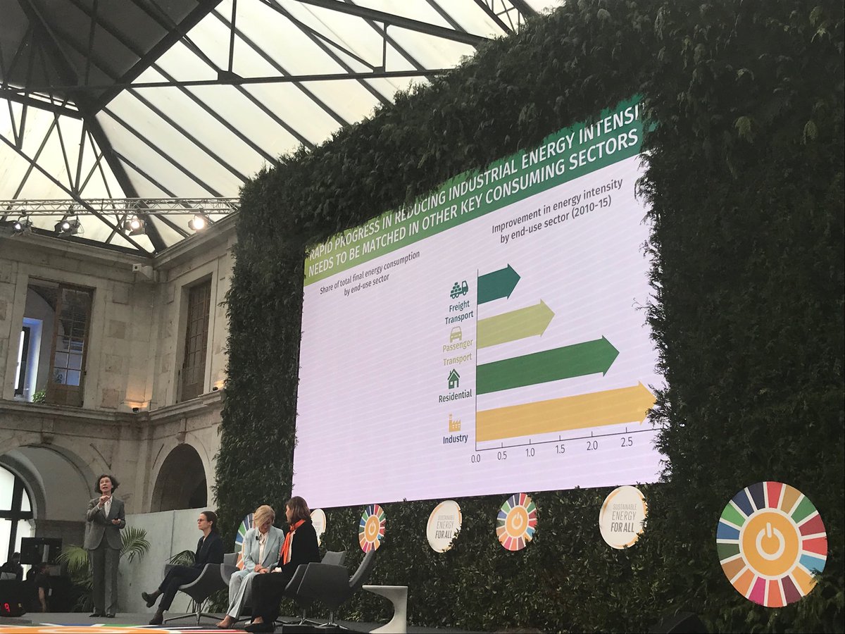 BenKerman's tweet photo. “Regulation” doesn’t have to be a dirty word! Renewable energy data at #SEforALLforum shows that where @letherbelight aligned  regulation goes, so grows efficiency and energy intensity improvement! And- this business sector is growing!! https://t.co/lfSKN5XKXC