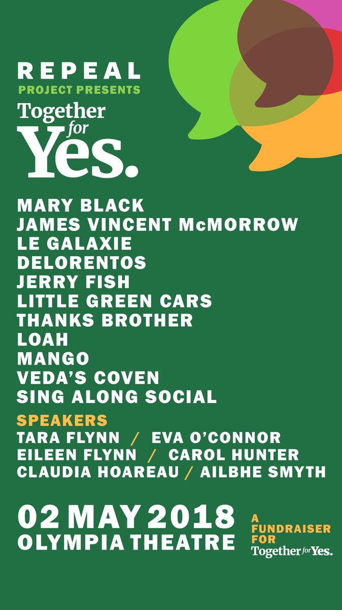 Our fundraiser with <a href="/Together4yes/">Together for Yes</a> is today! So excited to see you all later. 
DOORS: 7PM
SHOW: 7:30PM 

It’s an early start tonight - spread the word. 💚 We don’t want you to miss a minute of this. #TogetherForYes