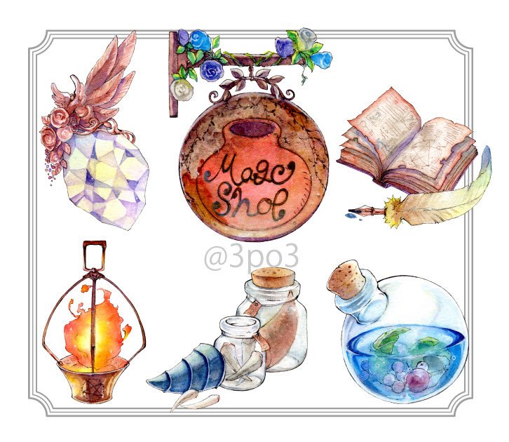 Inoya 魔法道具屋にありそうな道具たち 水彩です オリジナルイラスト ファンタジー 創作 Inoya 魔法道具屋にありそうな道具たち 水彩です オリジナルイラスト ファンタジー 創作