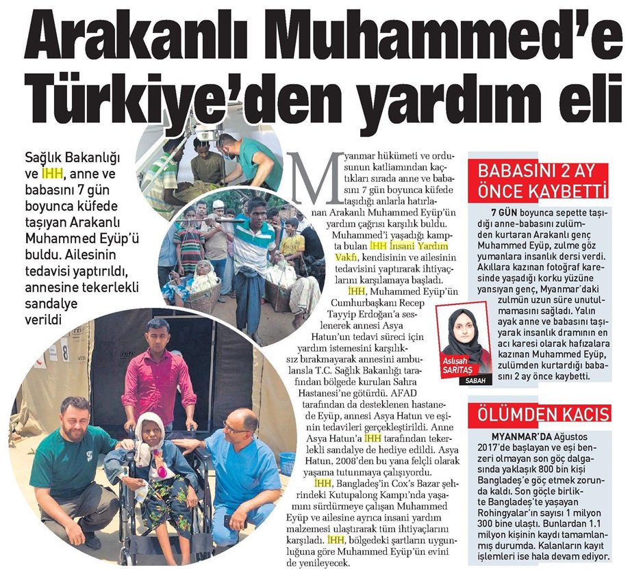 Basında İHH

"Arakanlı Muhammed'e Türkiye'den yardım eli"
@Sabah