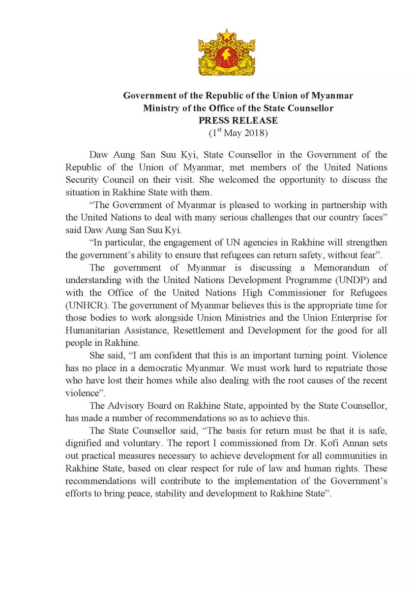 Myanmar welcomes intl support in implementation of the #Bilateral Agreement between #Myanmar and #Bangladesh